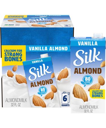 Silk Shelf-Stable Almond Milk Vanilla Dairy-Free Vegan Non-GMO Project Verified 1 Quart (Pack of 6)