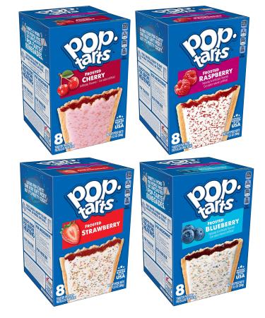 Pop Tarts Frosted Variety, Cherry, Raspberry, Strawberry, and Blueberry, 13.5 Ounce (Pack of 4) - with Two Make Your Day Lollipops