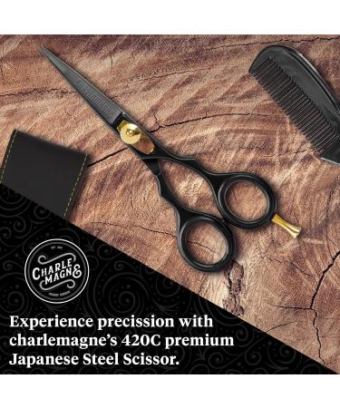 5.5 Ontaki Premium Hand Forged Japanese Steel Scissors for Hair Beard & Mustache - Bartscher Black Trim Tool - Buy Online on SooperMarket.com