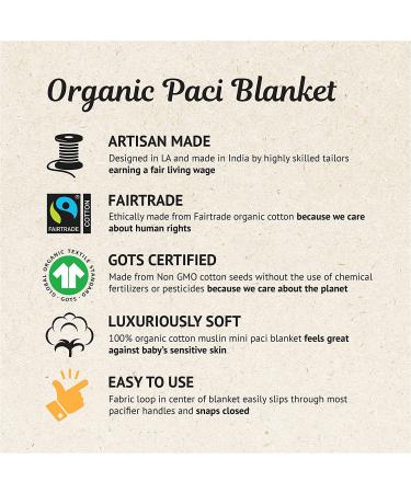 Indi by Kishu Baby Organic Paci Blanket - Fairtrade GOTS Certified Cotton Muslin Mini Baby Blanket (Sage) - Buy Online on SooperMarket.com