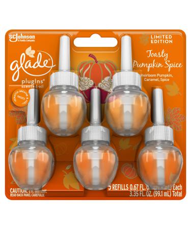 Glade PlugIns Scented Oil Air Freshener Refill 5 CT | Toasty Pumpkin Spice Scent - 0.67 Ounce Each | 3.35 FL. OZ. Total - Limited Edition