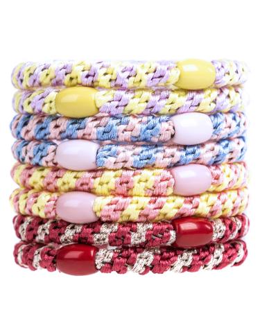 Axen 8 PCs Elastic Hair Tie for Women Girls Cotton Bands Soft Woven Ponytail Holder for Thick Hair and Curly Hair Double Mixed Colors