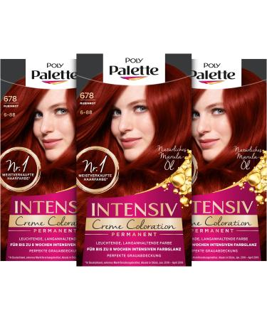 Palette intensive creme coloring 6-88/678 ruby red level 3 (3 x 115 ml) permanent hair color for up to 8 weeks of intensive color gloss & 100 % gray coverage