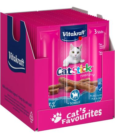 Vita power cat stick healthy cat treats meaty mini sticks with plaice with natural omega 3 for healthy skin for beautiful fur in storage size (20x 3 pieces) plaice + omega 3 (20 pack)