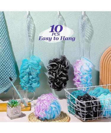 10-Piece Loofah Back Scrubber Set with Long Handle Brush - Exfoliating Shower Poufs for Men and Women - Buy Online on SooperMarket.com