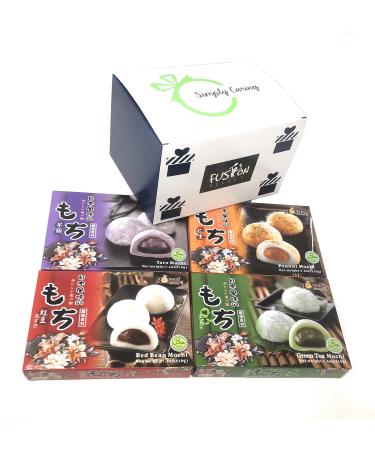 Japanese Mochi Variety Pack: Red Bean, Taro, Green Tea, and Peanut Royal Treats For Family - Packed in Fusion Select Gift Box Asmr Food