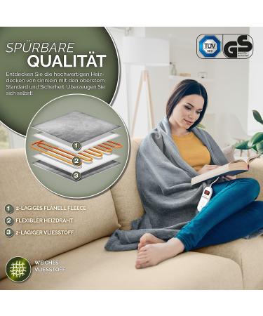 Sinnlein Heating Ceiling - T V S d GS Checked 160x120cm Electrical Thermal Blanket with Timer 9 Heat Levels Washable Digital Display - Cuddly Light Gray Cover - Buy Online on SooperMarket.com