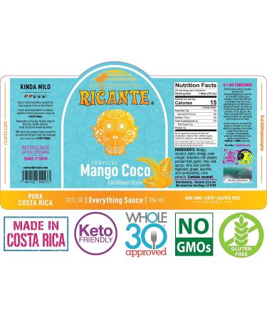 Ricante Tropical Mango Coco Caribbean Style Everything Sauce - 12oz Bottle | Keto, Gluten Friendly, Whole 30 Approved - Buy Online on SooperMarket.com