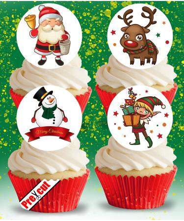24 x Edible Stand up Merry Christmas Mix XXI. Pre-Cut Wafer Paper Cupcake Toppers Party Winter Birthday Cake Decorations