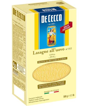 De Cecco Lasagna All'uovo n.112 (500g) - Authentic Italian Pasta for Delicious Homemade Lasagna - Buy Online on SooperMarket.com