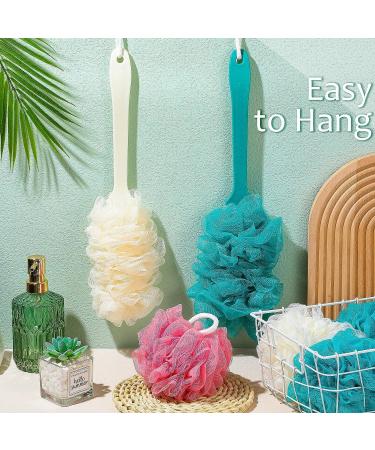 12 Pcs Long Handled Shower Loofah Back Scrubber Set for Men and Women - Exfoliating and Cleaning Bath Body Brush and Sponge Poufs - Buy Online on SooperMarket.com
