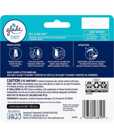 Glade PlugIns Refills- Sky & Sea Salt Scented Essential Oils for Home & Bathroom - 3.35 Fl Oz, 5 Count - Buy Online on SooperMarket.com