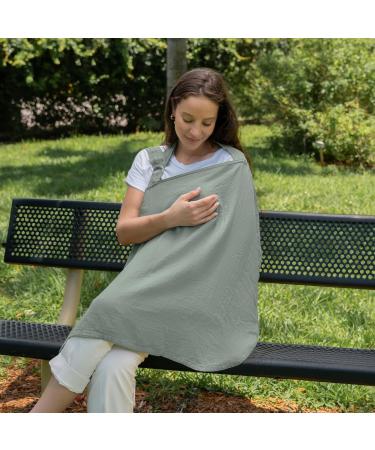 Comfy Cubs Muslin Nursing Cover - Soft & Breathable Cotton Apron for Breastfeeding - Rigid Hoop for Easy Feeding - Cedar Fern - Buy Online on SooperMarket.com