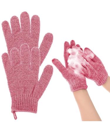 Sibba Exfoliating Gloves for Shower Natural Loofah Bathing Gloves for Body and Face Dead Skin Remover Double Sided Microfibre Shower Body Gloves for Adults and Kids(Red)