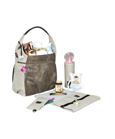 L SSIG Baby Diaper Bag - Stylish Olive Beige Hobo Bag with Changing Accessories | International Shipping Available - Buy Online on SooperMarket.com