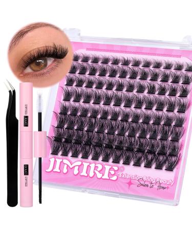 Lash Clusters DIY Eyelash Extension Kit with Bond Seal Tweezers Individual Lashes Kit 10-12-14-16MM D Curl Wispy 96Pcs Clusters Lashes Extension Natural Look DIY at Home by JIMIRE C Kit