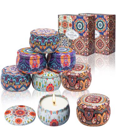 Vetour fragrance candles soy wax: 8pcs (4PCs*2) Aromatherapy candle orange lemon vanilla rose 30 hours burn time candles gift for women girl party birthday (bohemian retro can) retro style-01 8PCs