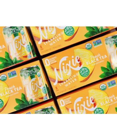 Nixie Sparkling Water Peach Black Tea Lightly Caffeinated (30mg) | 12 fl oz cans 24 pack | Organic Non-GMO 0 Calories 0 Sugar 0 Sodium - Buy Online on SooperMarket.com