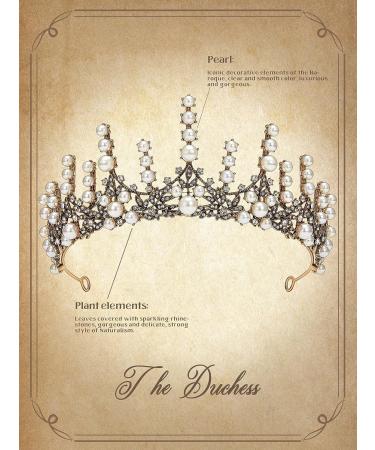 SWEETV Vintage Pearl Tiara | Bronze Queen Crown for Women | Royal Wedding Tiaras and Crowns | Jeweled Birthday Quinceanera Pageant Prom Headpiece - Valerie - Buy Online on SooperMarket.com
