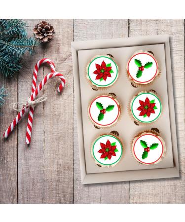 PRECUT Christmas Poinsettia Holly Cupcake Toppers Christmas Edible Holly Cake Decorations Christmas Cake Topper Xmas Cupcake Decoration Poinsettia Cake Decorations (12) - Buy Online on SooperMarket.com