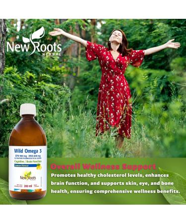New Roots Herbal - Wild Omega 3 EPA 900mg DHA 600mg Lemon Flavour 200ml - Premium Fish Oil Liquid Omega 3 Supplement - High-Potency EPA & DHA for Overall Wellness - Pure Omega-3 Fatty Acids - Buy Online on SooperMarket.com