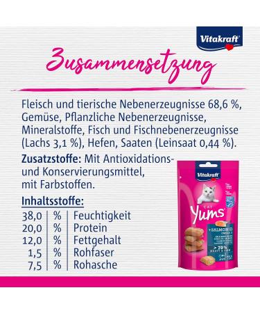 Vita Power Cat Yums - Salmon Cat Snacks Extra Meaty Skin & Fur Support Sugar-Free 9x40g - Omega 3 Boost - Buy Online on SooperMarket.com