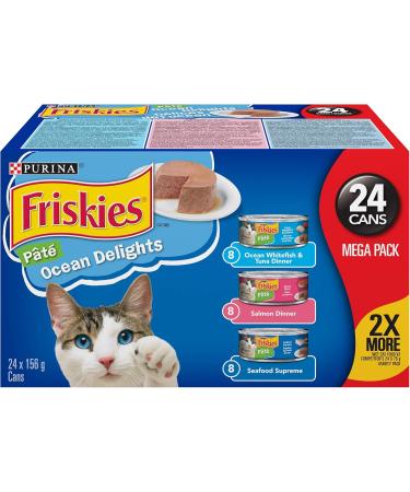 Friskies Pate Chef's Dinner Wet Cat Food | Purina Friskies Ocean Delights Cat Food Variety Pack (24 Cans) Wet Cat Food + Ocean Delights Cat Food - Buy Online on SooperMarket.com