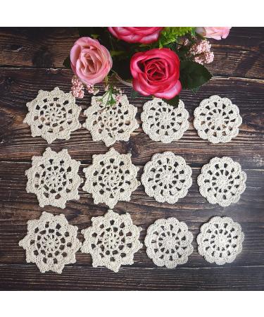 TOSSEY 12PCS Mini Vintage Handmade Crochet Doilies Flowers 100% Cotton Crochet Doilies Appliques Patches for Clothing Headbands Hats Gift Package Need (Beige) Beige 3" - Buy Online on SooperMarket.com