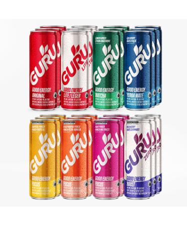 GURU Organic Energy Drink | Variety Pack 355ml | Feel Great and Stay Focused Longer with Plant-Based Energy Natural & Organic Ingredients Low Calories and Great Taste | (Pack of 24)