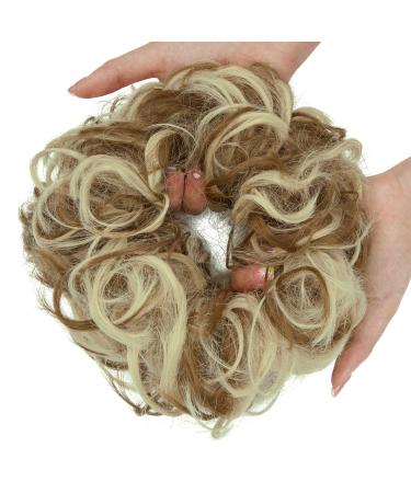Messy Bun Hair Piece Scrunchies Extension Curly Wavy Updo Hairpieces Synthetic Chignon Ponytail Hair Accessories for Women Girls (Ginger Brown Mix Bleach Blonde) 1 PCS 8# Ginger Brown Mix Bleach Blonde