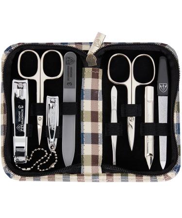 3 Swords Germany - brand quality 8 piece manicure pedicure grooming kit set for professional finger & toe nail care scissors clipper fashion leather case in gift box Made by 3 Swords (002013) CHEQUERED
