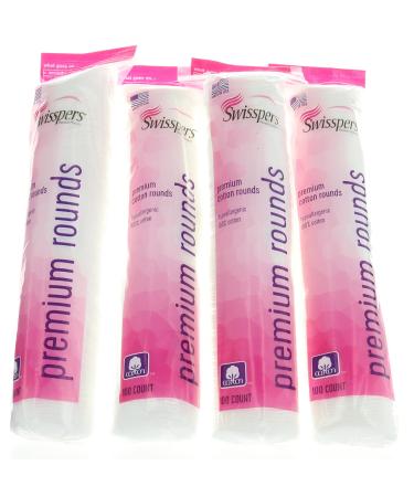 4 pack, Premium Products Hypoallergenic 100% Cotton Rounds, 100 count by Swisspers