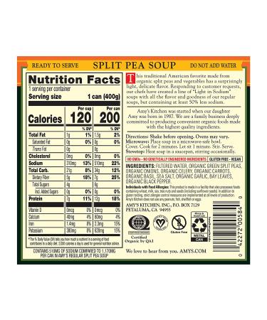 Amy's Organic Split Pea Soup - Vegan, Gluten-Free, Light Sodium, Low Fat - 14.1 oz - Buy Online on SooperMarket.com