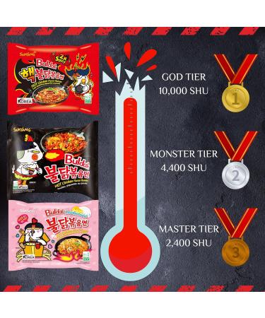 Ultimate Spicy Noodle Challenge Pack Samyang Buldak Variety Bundle with 2x Carbonara 2x Original Hot Chicken and 2x Nuclear Fire Double Spicy Noodles Korean Fire Noodle Challenge Kit - Buy Online on SooperMarket.com