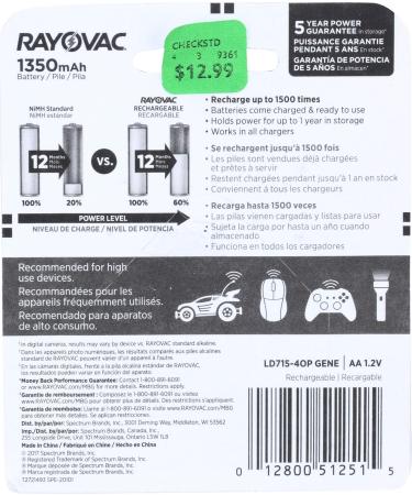 Rayovac Rechargeable NiMH AA Batteries - LD715-40P - High-Performance Recharge Standard Battery - International Shipping Available - Buy Online on SooperMarket.com