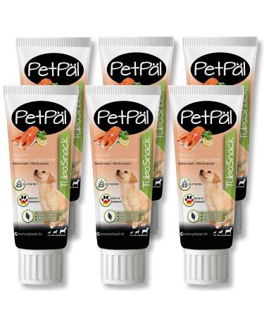 Petp l dog salmon cream tubosnack - without grain salt sugar - Premium treat from the tube - delicious healthy with omega fatty acids - ideal also for puppies - 6x 75g dogs snack made in germany salmon cream 75 g (6 Pack)