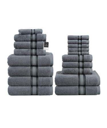 LANE LINEN Bath Towels for Bathroom Set- 100% Cotton Towel Set, Soft Bath Set- 6 Bathroom Towels, 6 Hand Towels, 6 Wash Cloths, Quick Dry, Highly Absorbent Shower Towels - 18 Piece Set Space Grey 18 Piece Towel Set Space Grey