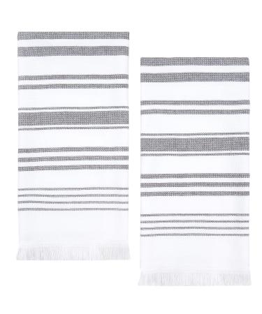 Sticky Toffee Cotton White Hand Towels Set for Bathroom, Soft and Absorbent Decorative Bath Hand Towels, Modern Gray Striped Towels, Oeko-Tex Cotton, Reusable and Quick Drying, 28 in x 16 in Hand Towels Gray