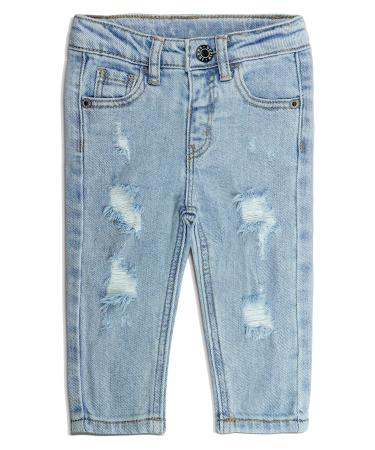 KIDSCOOL SPACE Baby Little Boys Jeans Elastic Band Inside Straight Fit Ripped Denim Pants 4-5 Years Lightblue-2582