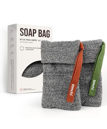 ZOMCHI 2 Pieces Soap Bag - Soap Savers for Bar Soap - Soap Bar Pouch for Deep Exfoliating - Soap Sock for Use in Shower Dark Gray