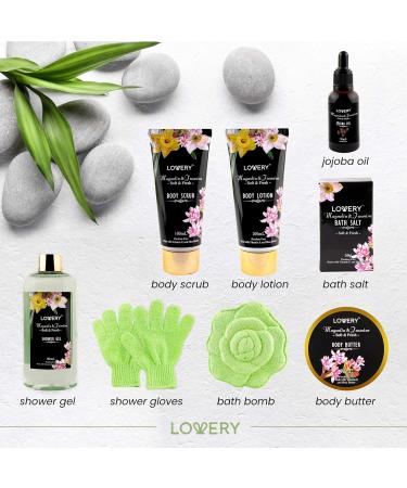 Luxury Spa Bath Gift Set for Women | Magnolia & Jasmine Basket with Jojoba Oil Shower Gel Body Butter & More | Perfect International Gift - Buy Online on SooperMarket.com