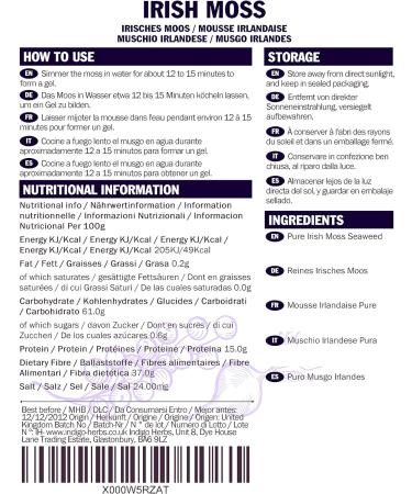 Indigo Herbs Irish Moss 100g - Raw, Pure, Wild Harvested Sea Moss | Non-GMO - Buy Online on SooperMarket.com
