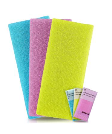 Exfoliating Washcloth Towel Japanese Washcloth Nylon Bath Wash Towel Korean Exfoliating Towel Body Beauty Washcloth Sponge Loofah Exfoliating Body Scrub Back Scrubber For Shower Cloth 3 Pack By ARCH&M Red Yellow Blue