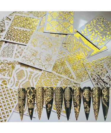 NAIL ANGEL 26 Gold Color Luxury Nail Art Sticker Sheets - Variety of Shapes & Designs - Easy Adhesive Application - Nail Art Deco - Buy Online on SooperMarket.com