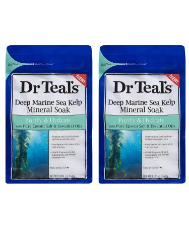 Dr Teal's Epsom Salt Sea Kelp Sea Mineral Bath Soaking Solution - Purify & Hydrate - Pack of 2, 3 lb Resealable Bags - Moisturize Your Skin, Relieve Stress and Sore Muscles