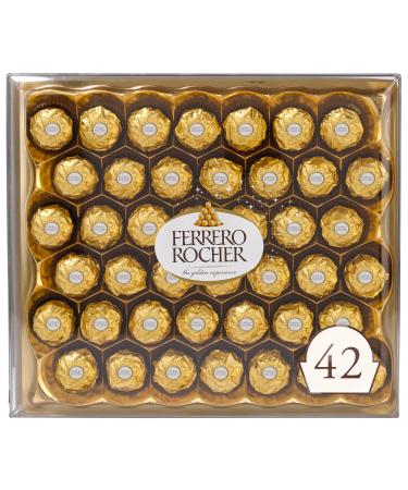 Ferrero Rocher Fine Hazelnut Milk Chocolate, 42 Count, Chocolate Candy Gift Box, 18.5 oz