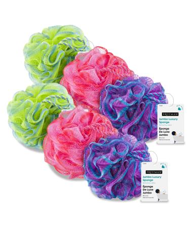 Freeman Jumbo Net Sponges Exfoliating & Deep Cleaning Body Sponges for Bath & Shower Cleansing Loofah for Men & Women Exfoliating & Lathering Large Poufs Multicolored 1 Count