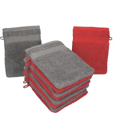 Betz 10 pieces wash gloves premium 100% cotton washcloth set 16x21 cm color red and anthracite