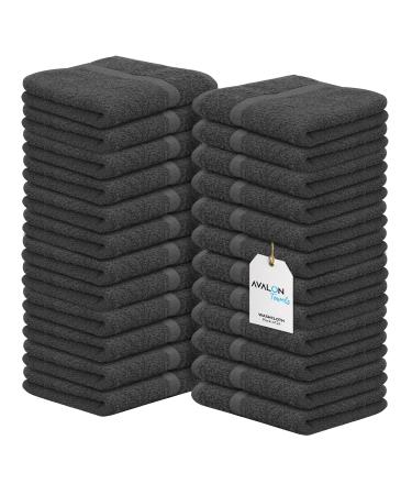 Avalon Towels Cotton Washcloths (Pack of 24) Size 12x12 Inches Premium Ring Spun Cotton Super Absorbent Soft Face Towels Gym Towels Hotel Spa Quality Reusable Multipurpose Towels (Grey) Pack of 24 Grey