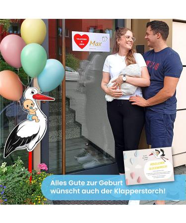 Gl cksgut Rattierorch Baby Blue 5-Part Set | Birth Stork with Wooden Stick Name Tag Greeting Card & Pen | Perfect Birth Gift for Baby Boy - Buy Online on SooperMarket.com